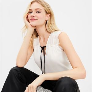 LOFT Velvet Flutter Tie Neck Top